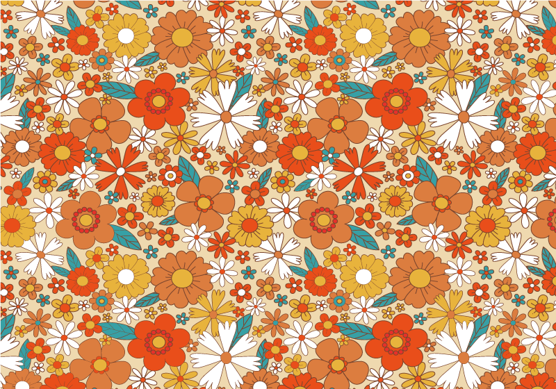 Vinyl teppich vintage mit bunten 70er jahre blumen - TenStickers