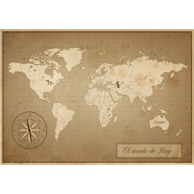 Vinyl teppich weltkarte vintage weltkarte mit namen - TenStickers