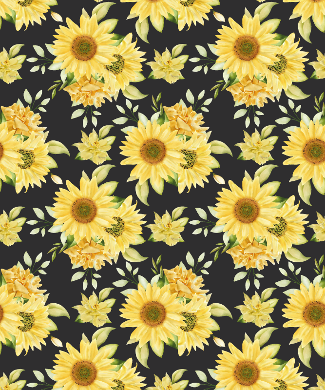 Vinyl teppich gelb mit sonnenblumenmuster auf schwarz - TenStickers