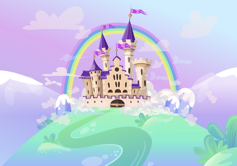 Lila vinyl teppich prinzessinnen schloss wandbild - TenStickers