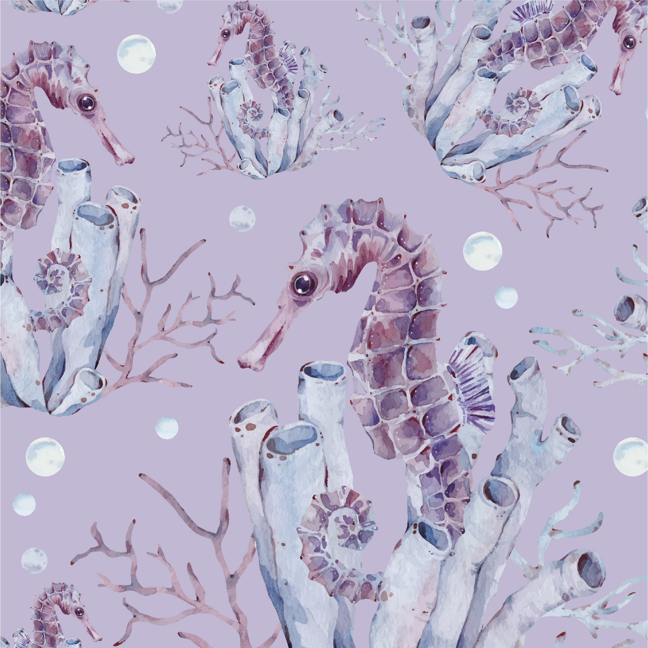 Vinyl teppich lila mit aquarell-seepferdchen - TenStickers