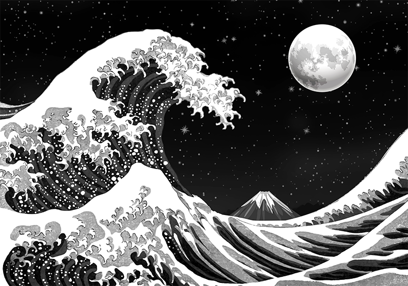 Vinyl teppich schwarz kanagawa-welle bei nacht - TenStickers