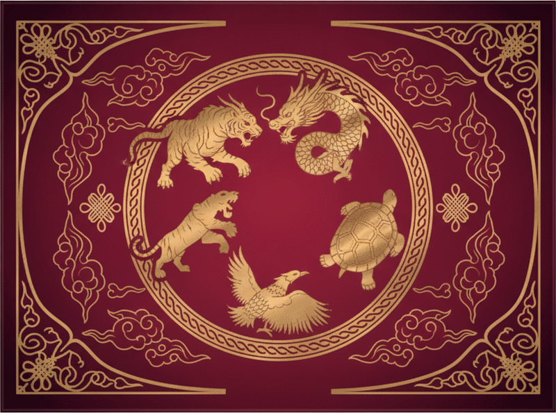 Vinyl teppich rot mit drachen und tiger der vier symbole - TenStickers