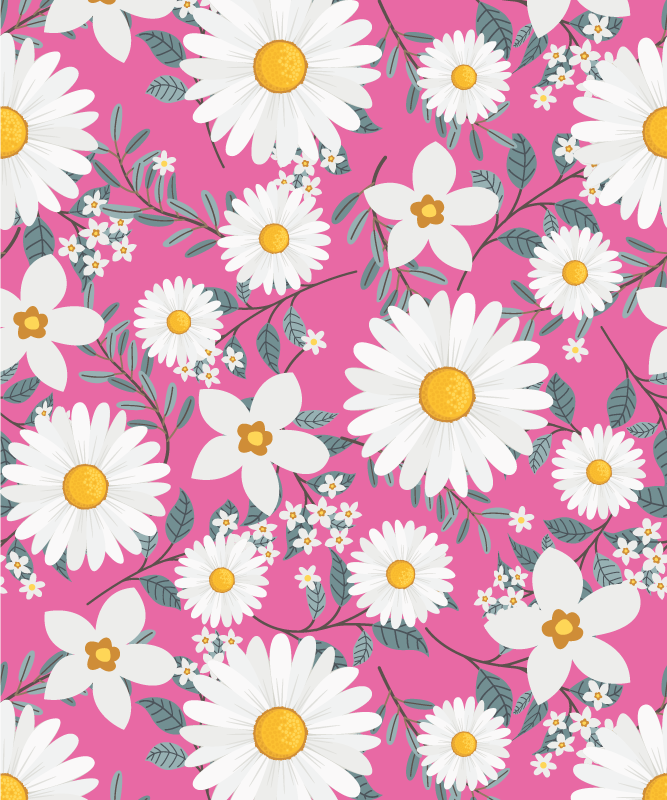 Vinyl teppich rosa mit pinken gänseblümchen - TenStickers