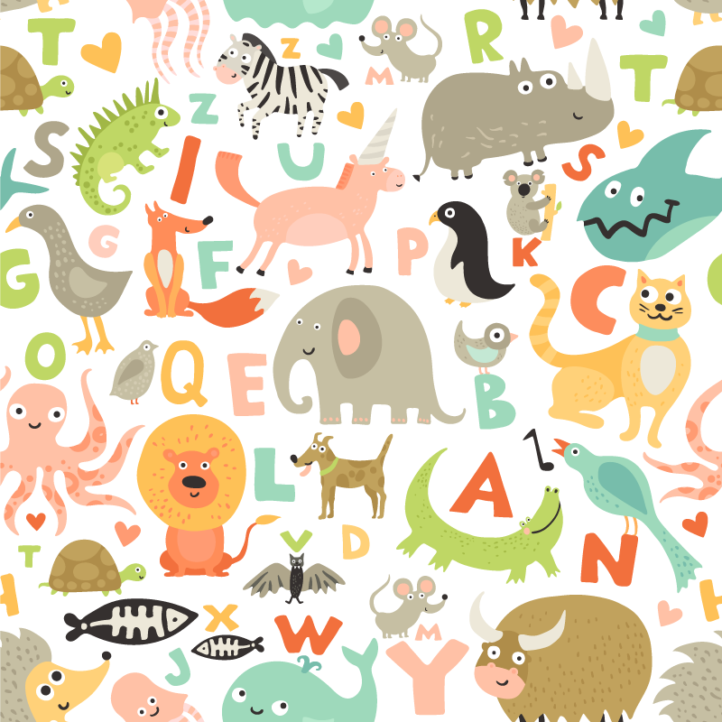 Vinylteppich kindlich Kinder tiere mit buchstaben - TenStickers