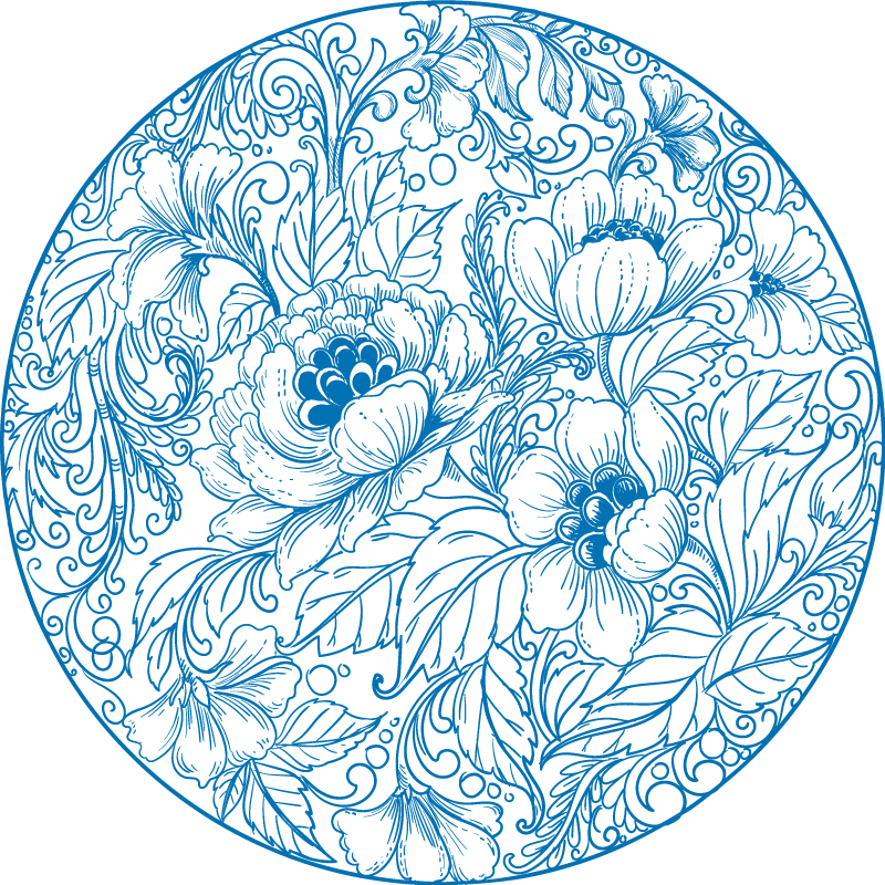 Vinyl teppich blumen rund mit floralem muster - TenStickers