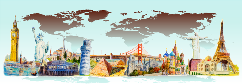 Vinyl Teppich Weltkarte bunte sehenswürdigkeiten-collage - TenStickers