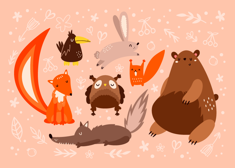 Vinyl Teppich Baby entzückende tierische begleiter - TenStickers