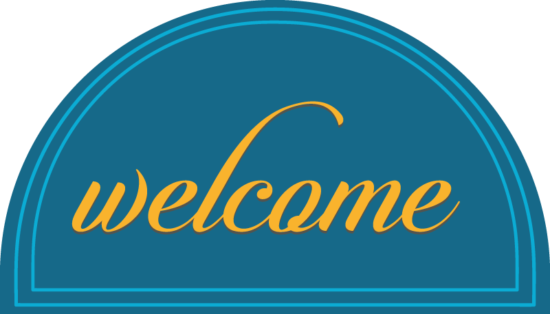 Vinyl teppich eingang in blauem willkommensdesign - TenStickers