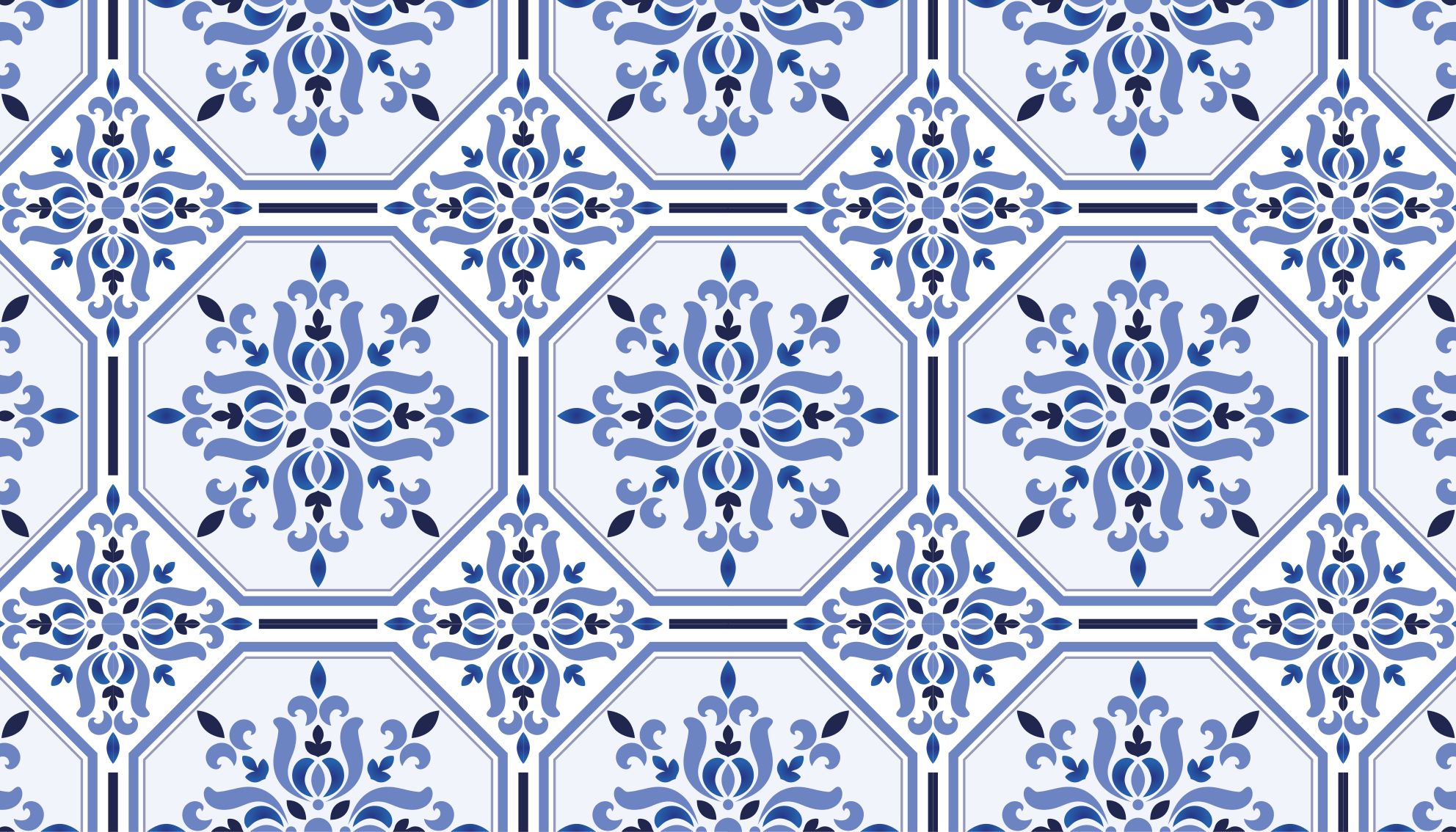 Vinyl Teppich Fliesenoptik azurblaue blütenelemente - TenStickers