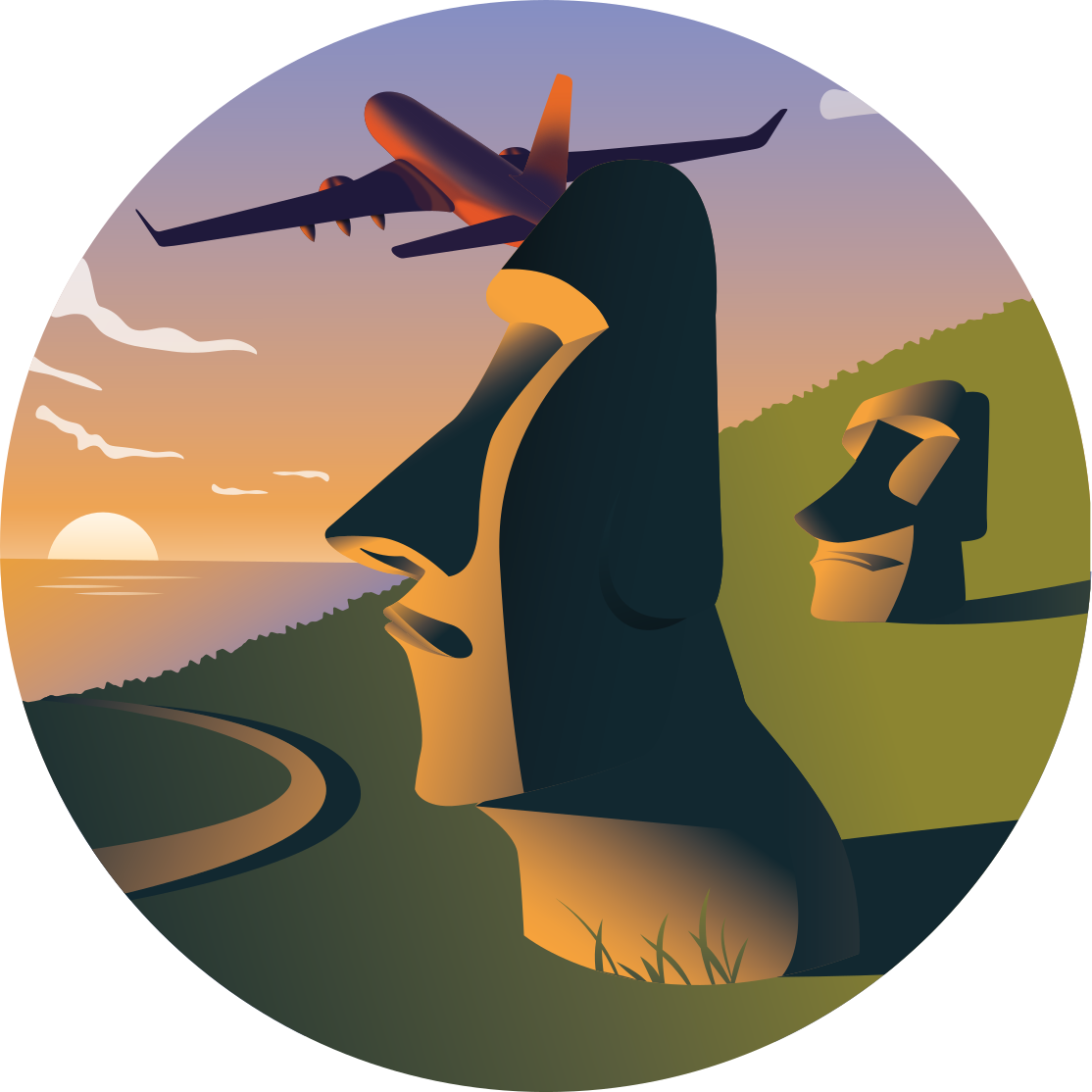 Runder vinyl teppich sonnenuntergang auf der osterinsel - TenStickers