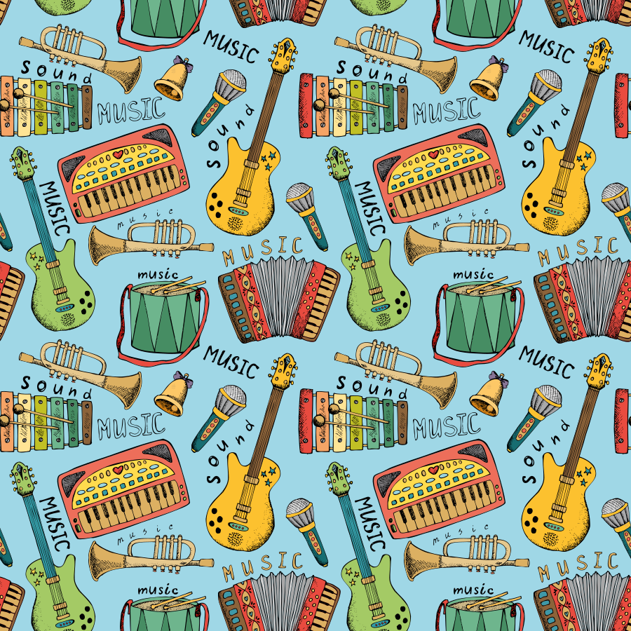 Vinyl teppich kindlich mit fröhlichen musikinstrumenten - TenStickers