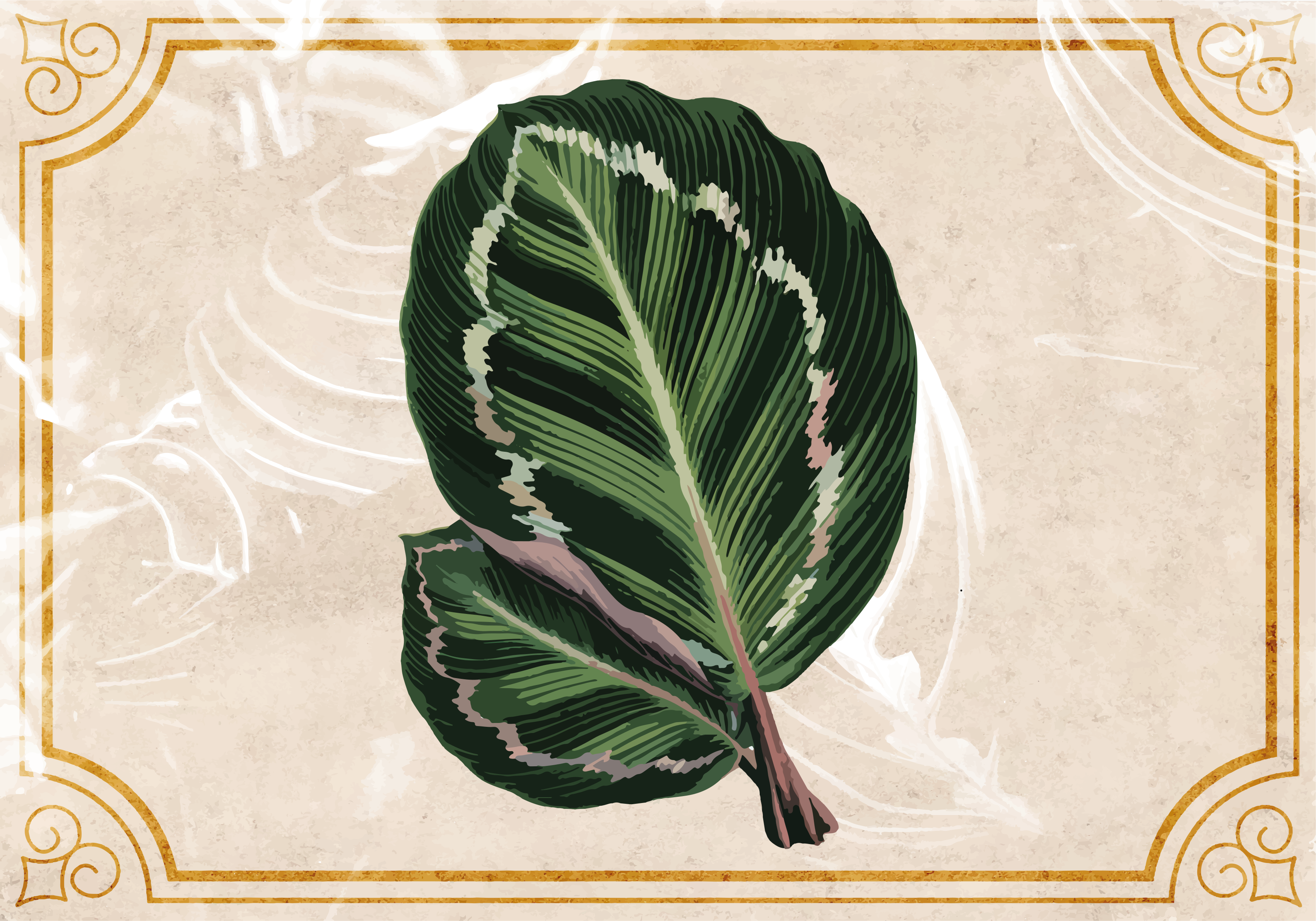 Vinyl teppich natur mit blattmuster eleganz - TenStickers