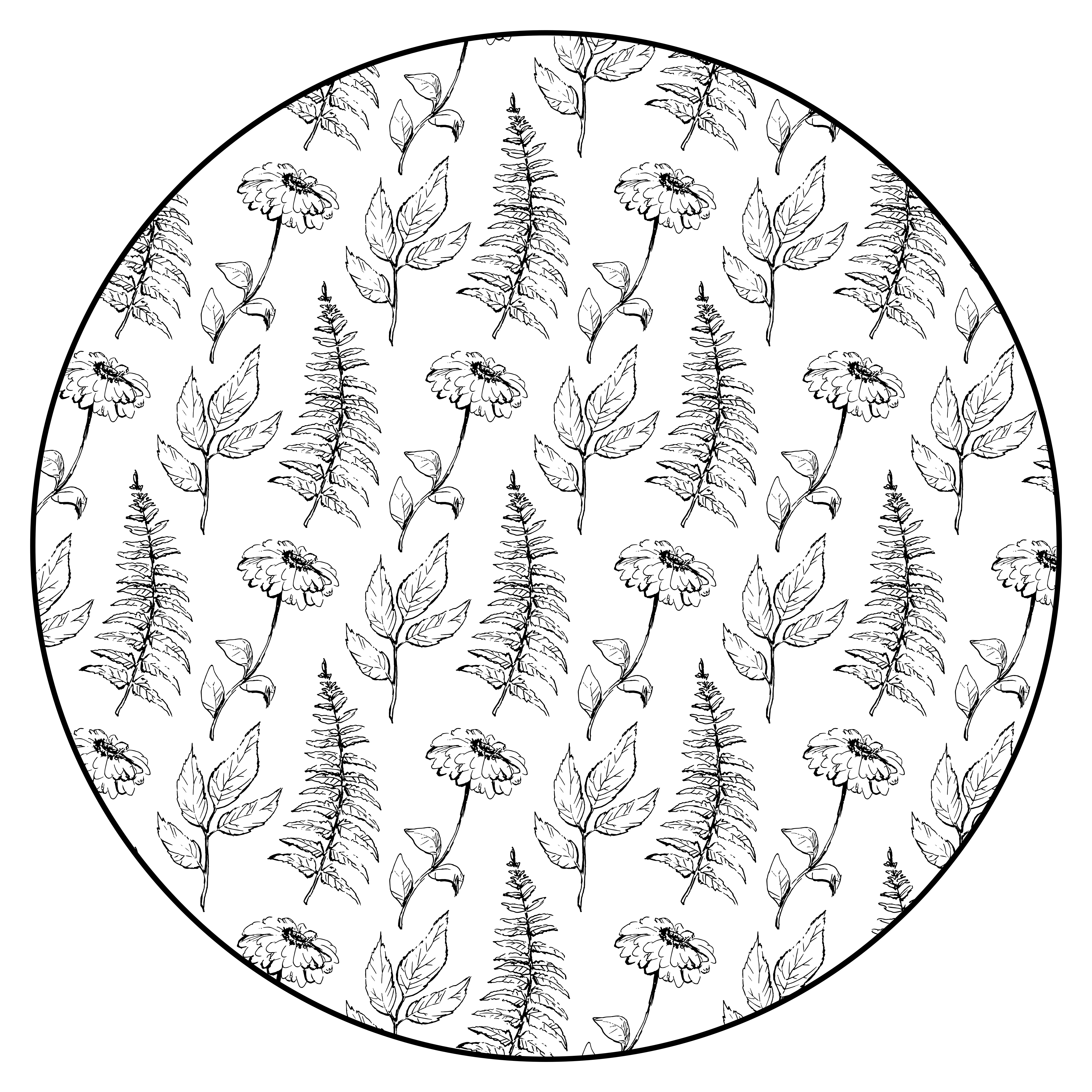 Vinyl Teppich rund floraler schwarzer umriss - TenStickers
