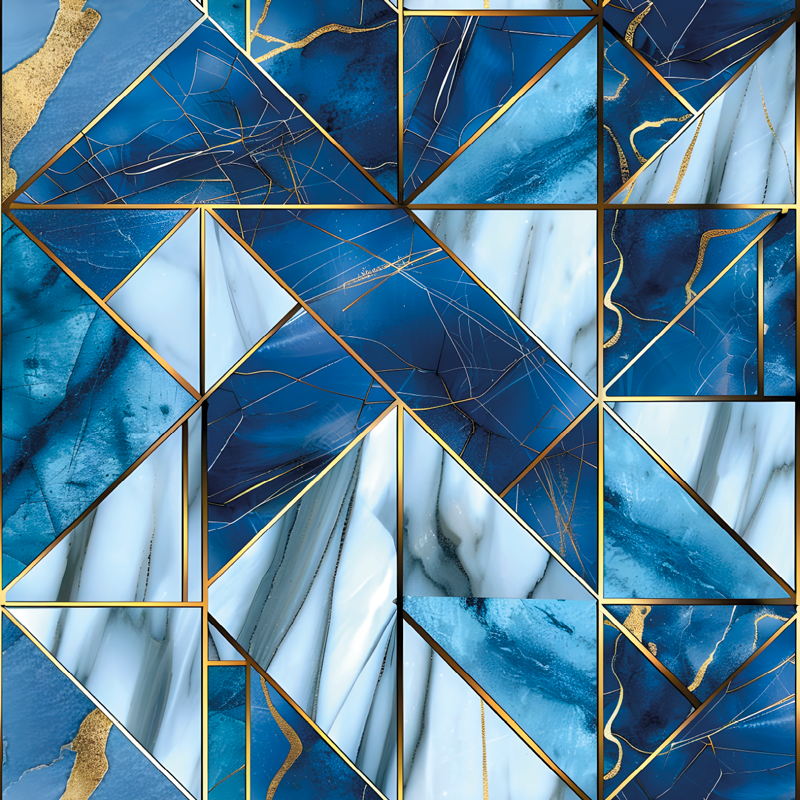 Vinyl Teppich Marmor blau-goldenes Design - TenStickers