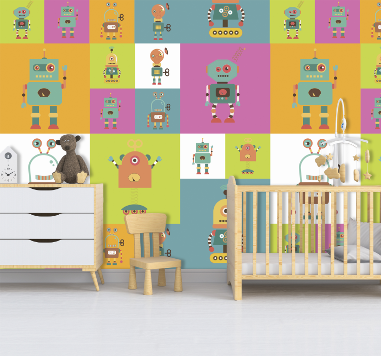 Babyzimmer Tapete verspieltes roboterthema - TenStickers