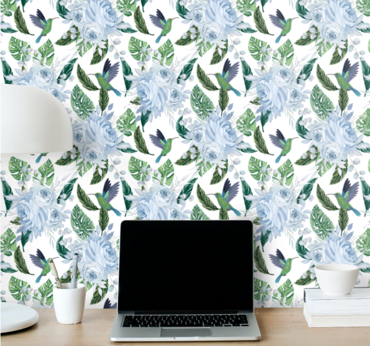 Blumentapete blumen-kolibri-design - TenStickers