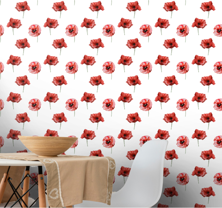 Blumentapete im roten mohnmuster - TenStickers