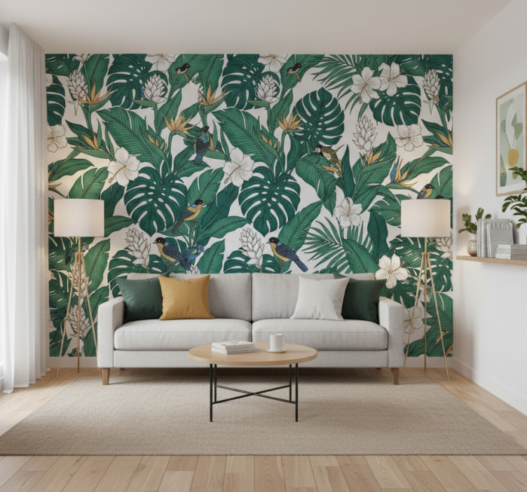 Blumentapete jungle petrolgrün design (b0cgv35ln7) - TenStickers