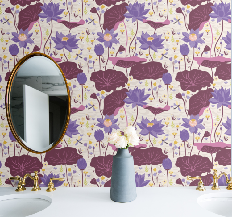 Blumentapete blaues und violettes muster - TenStickers