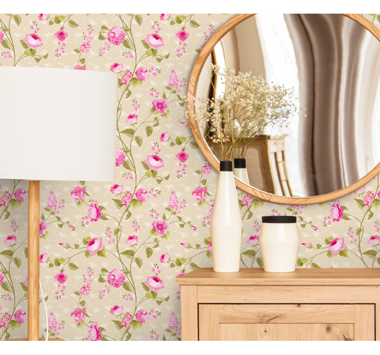 Blumentapete mit beigem rosenmuster - TenStickers