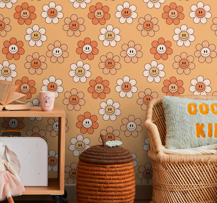 Blumentapete mit lächelndem blumenmuster - TenStickers