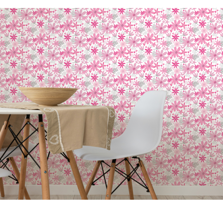Blumentapete mit pinken mustern - TenStickers