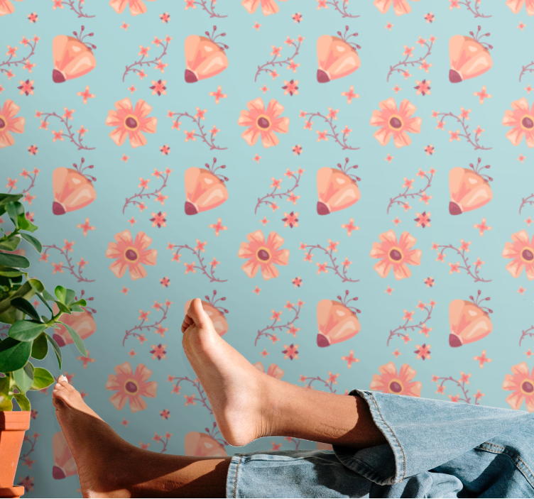 Blumentapete mit schmetterlingsblütenmuster - TenStickers
