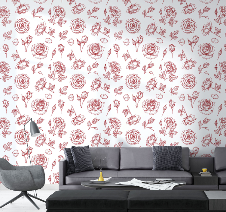Blumentapete mit skizziertem blumenmuster - TenStickers