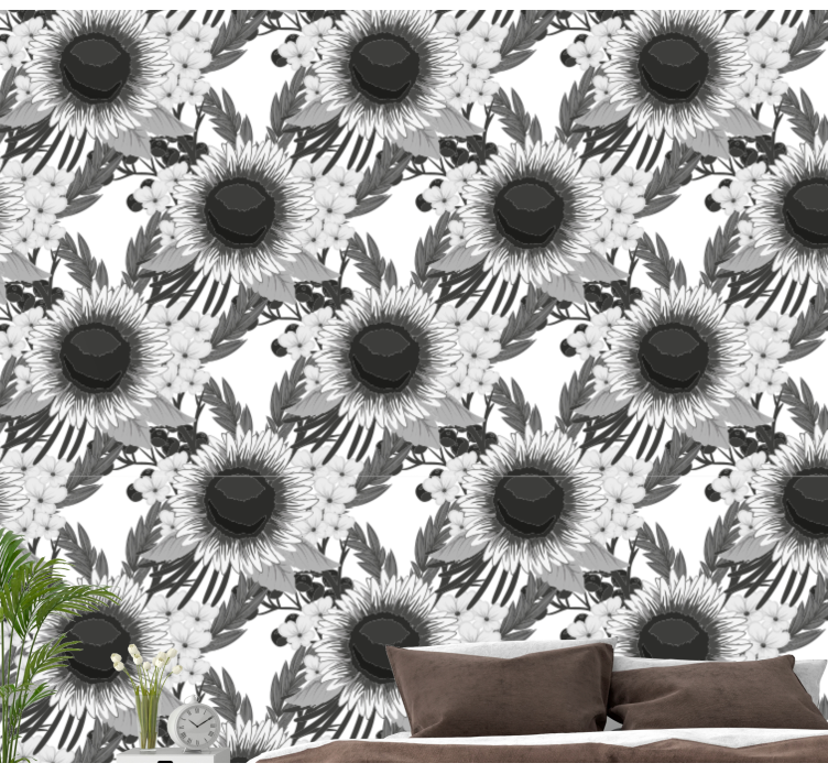 Blumentapete monochromatische sonnenblumen - TenStickers