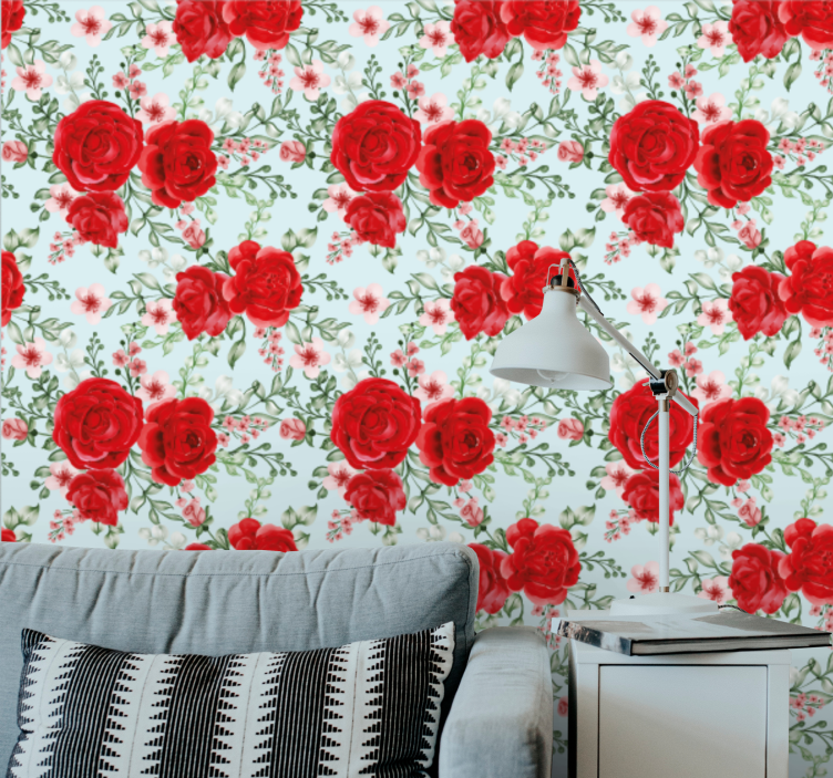 Blumentapete rote rosen floral - TenStickers