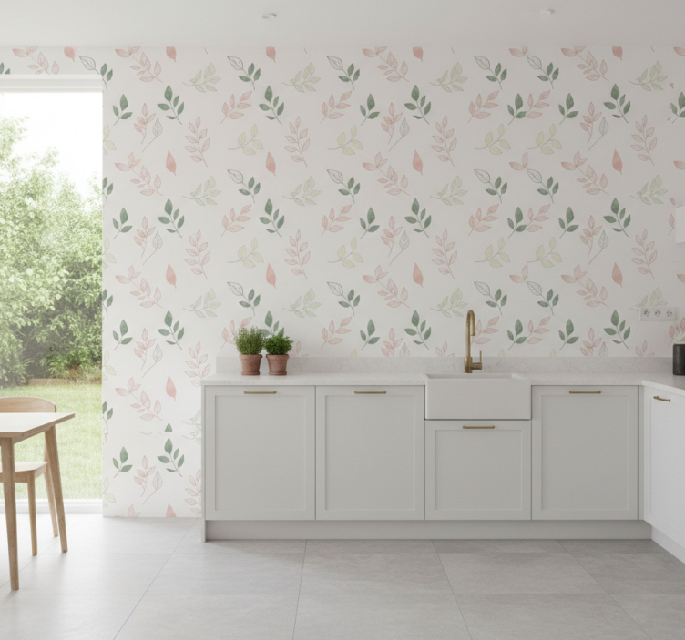 Blumentapete sanfte blätter in zarten farben - TenStickers
