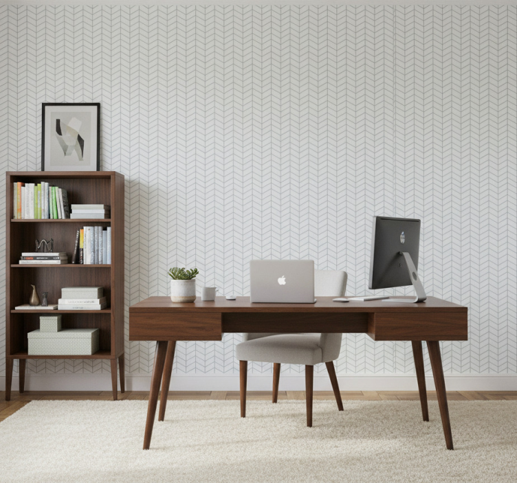Büro tapete mit blauen zickzacklinien auf weiß - TenStickers