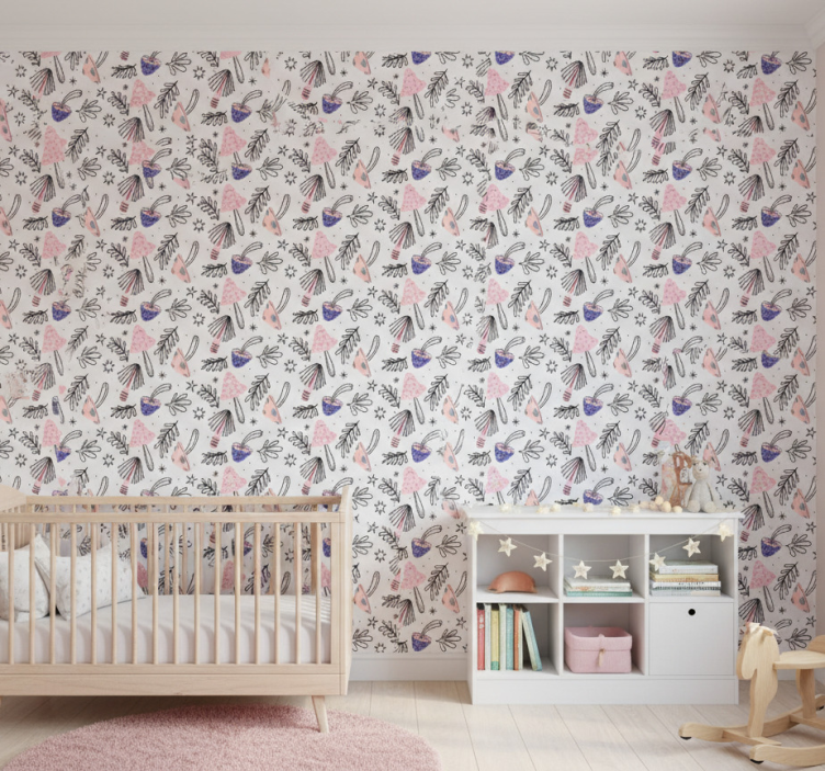 Fototapete wald mit klassischen pilzen und blumen - TenStickers