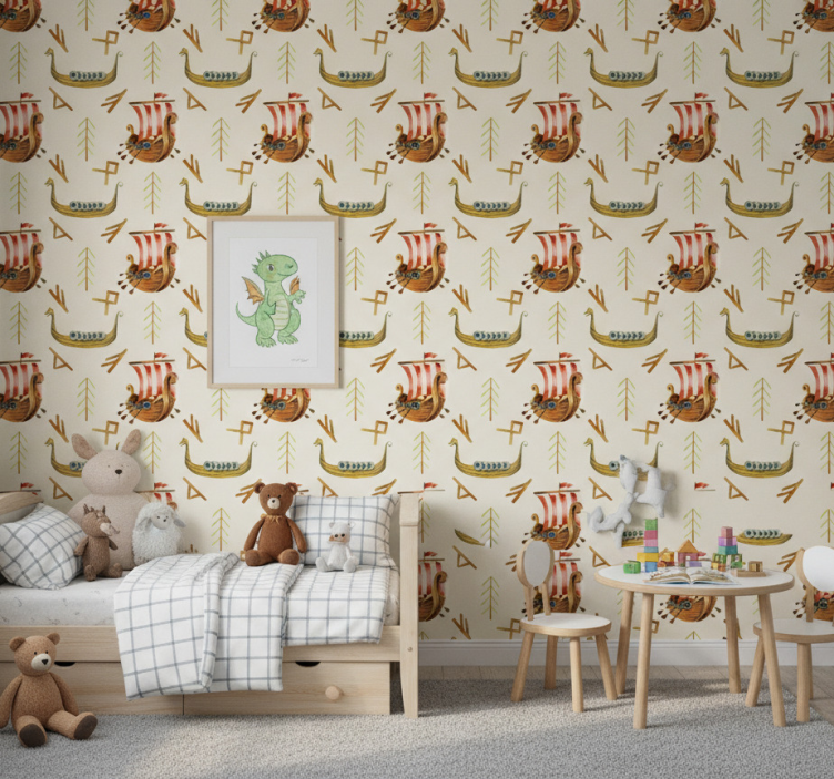 Fototapete wald mit wikingerschiff-muster - TenStickers