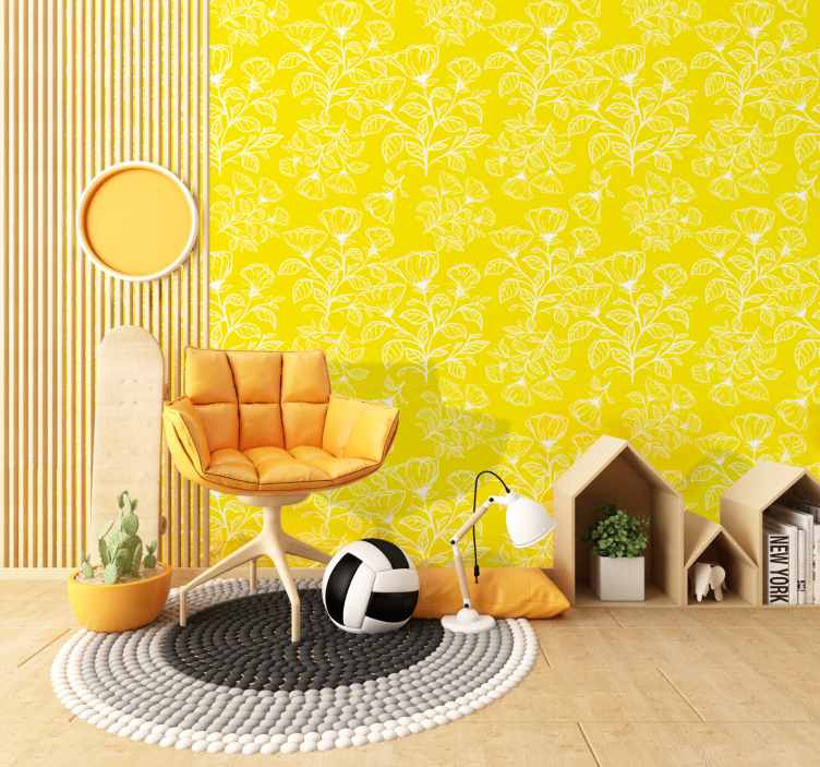 Tapete gelb blumen-design-muster - TenStickers
