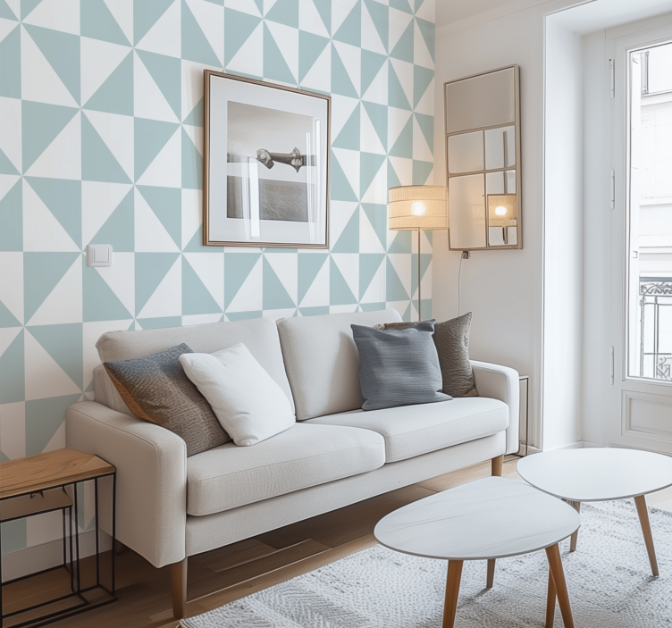 Geometrische Tapete blaue dreiecke - TenStickers