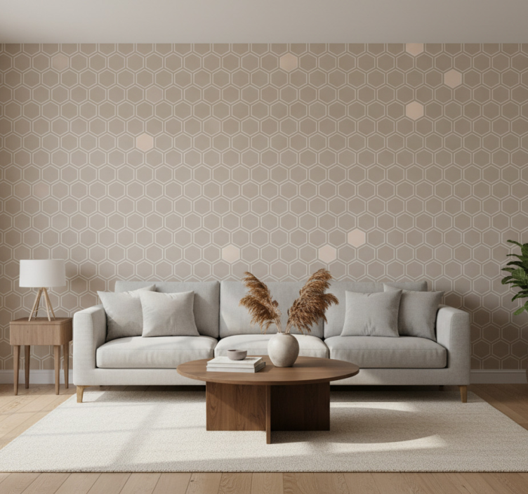 Geometrische tapete hexagon beige muster - TenStickers