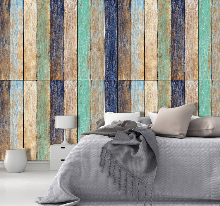 Gestreifte Tapete Buntes Holz - TenStickers