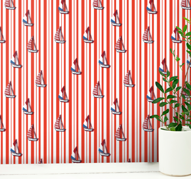 Tapete vertikale streifen segelboot rotes muster - TenStickers