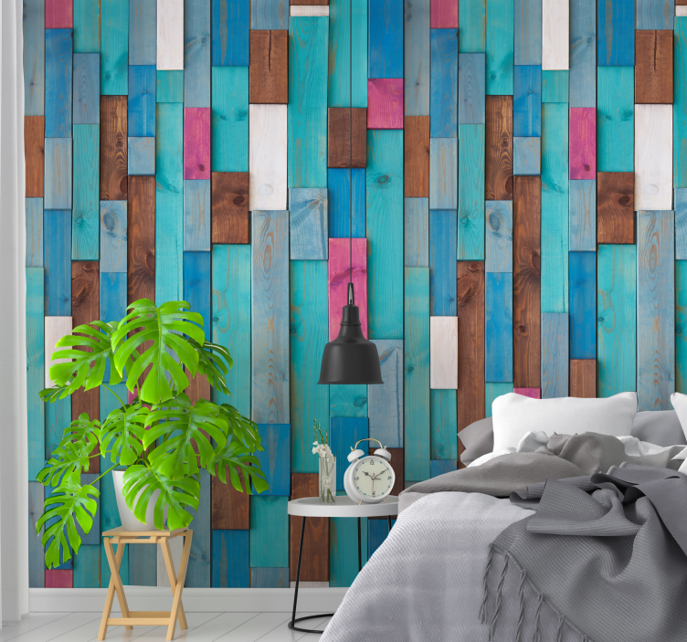 holztapete multicolored Wooden Planks - TenStickers