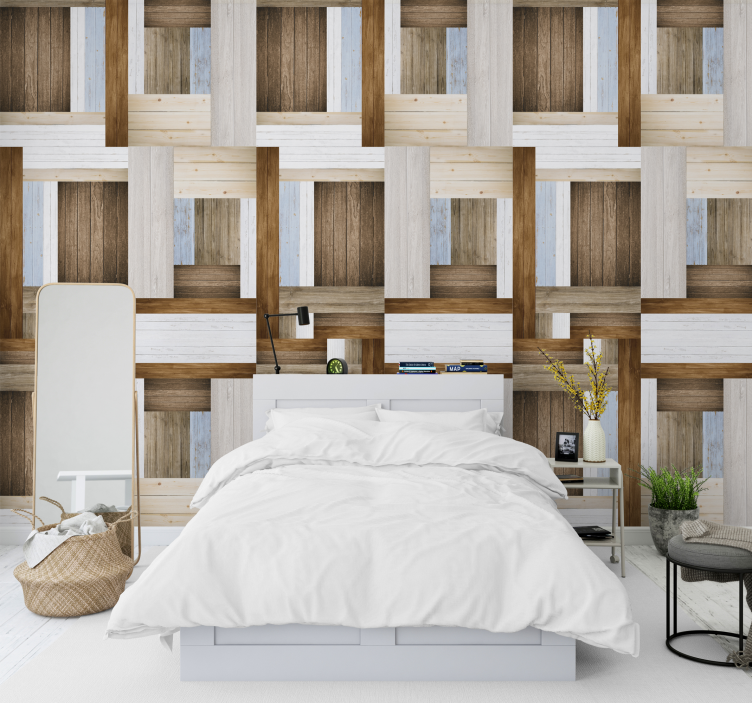 holztapete rustisches Fischgrätenmuster - TenStickers