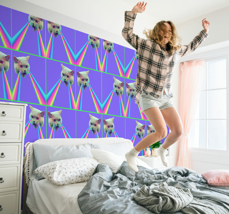 Katzen Tapete Vaporwave Laser Katze - TenStickers