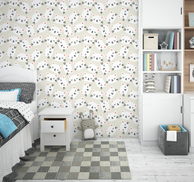 Kinderzimmer Tapete weißes Katzengesichte  - TenStickers