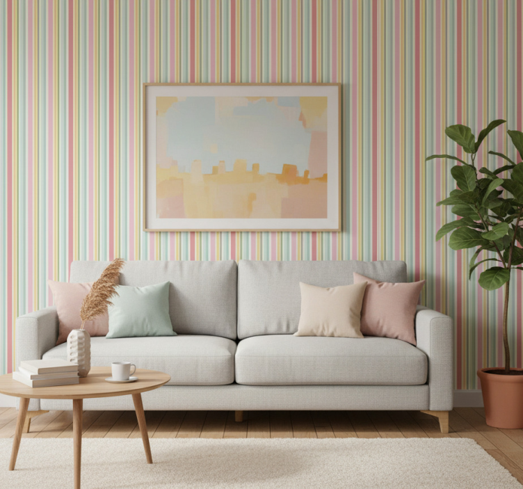 Wohnzimmer tapete mit horizontalen pastellstreifen - TenStickers