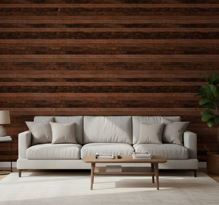 Ornament tapete mit braunen horizontalen dielen - TenStickers