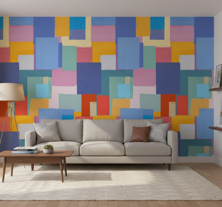 Ornament tapete mit bunten abstrakten quadraten - TenStickers
