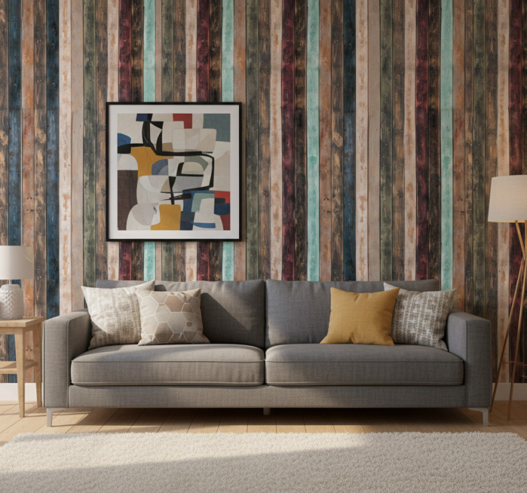 Ornament tapete mit bunten vertikalen planken - TenStickers