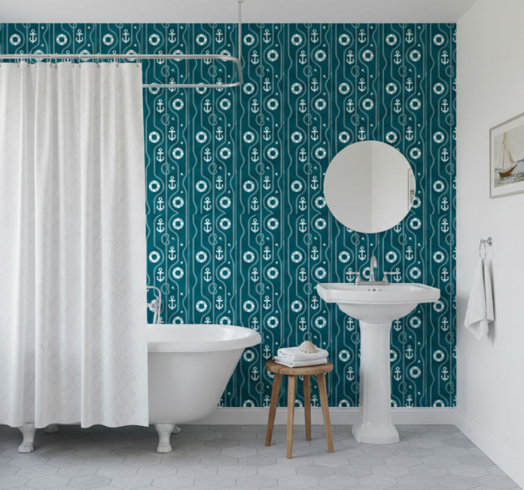 Tapete badezimmer blauer maritimer anker - TenStickers