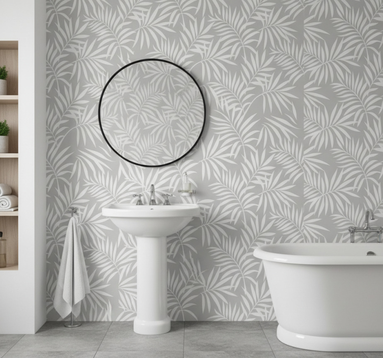 Tapete badezimmer graue elegante blätter - TenStickers